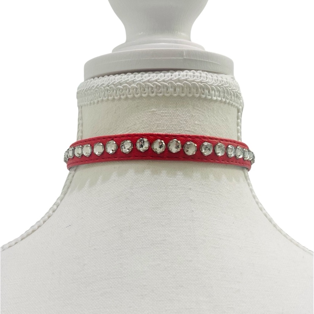 Hot Topic Rhinestone Choker Patent Red  Leather Punk Goth Collar Choker